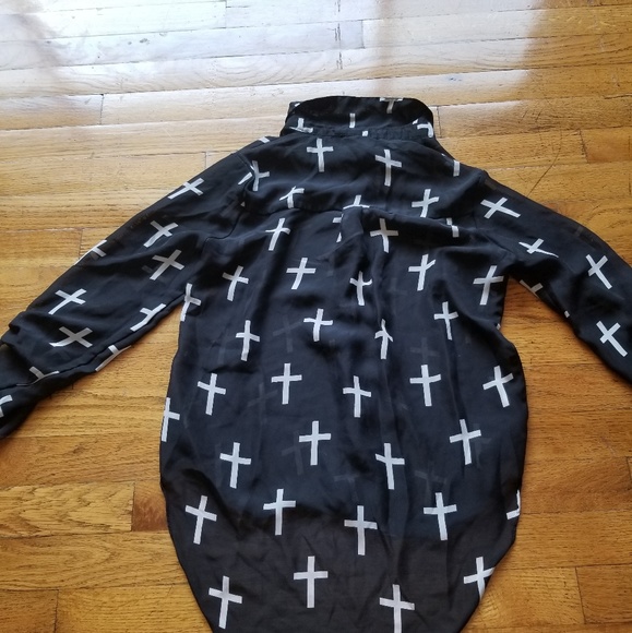 Black See-through Top with White Cross ❤❤❤❤❤ - Picture 2 of 3